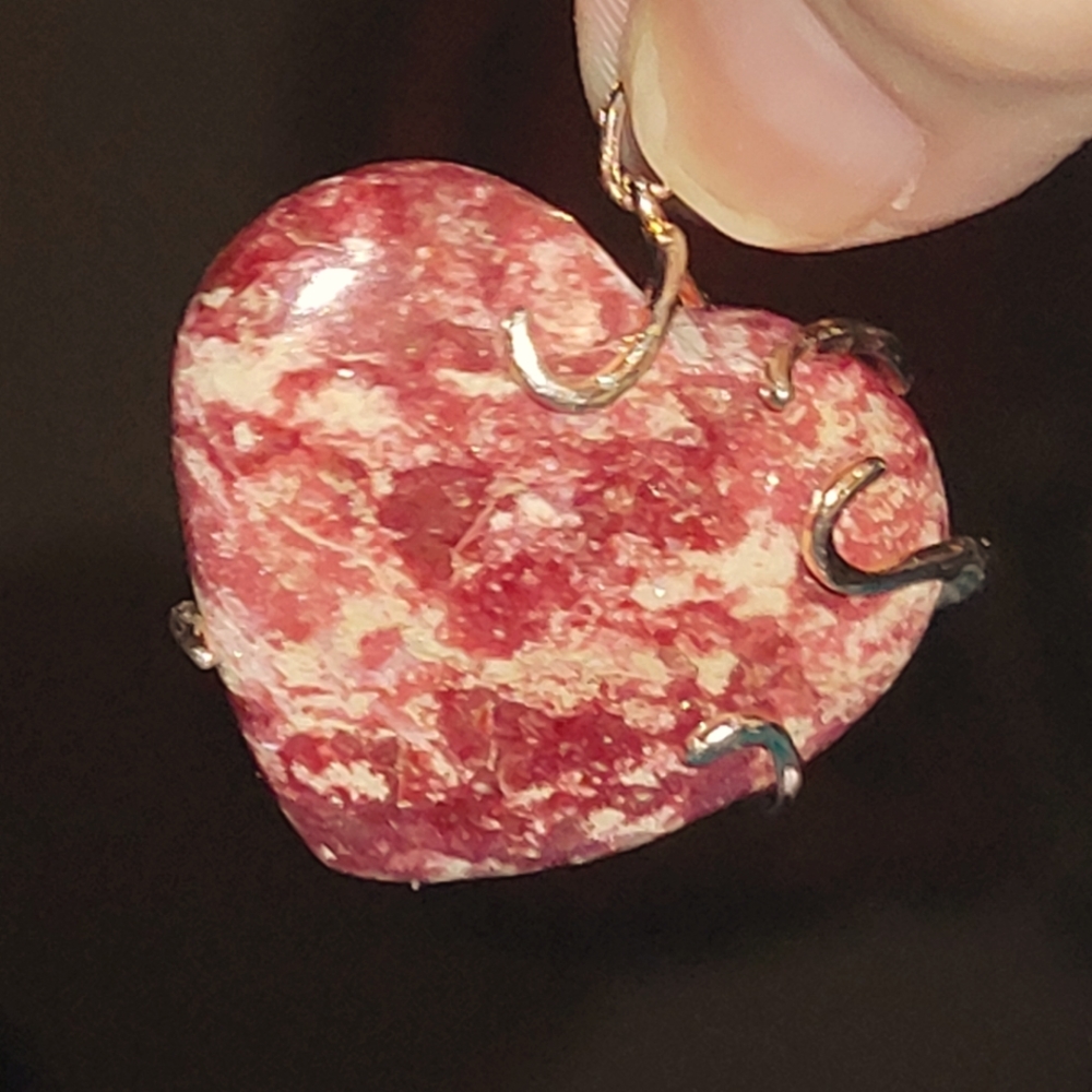 Stamped! 925 Natural Thulite Heart Pendant. 24x31mm